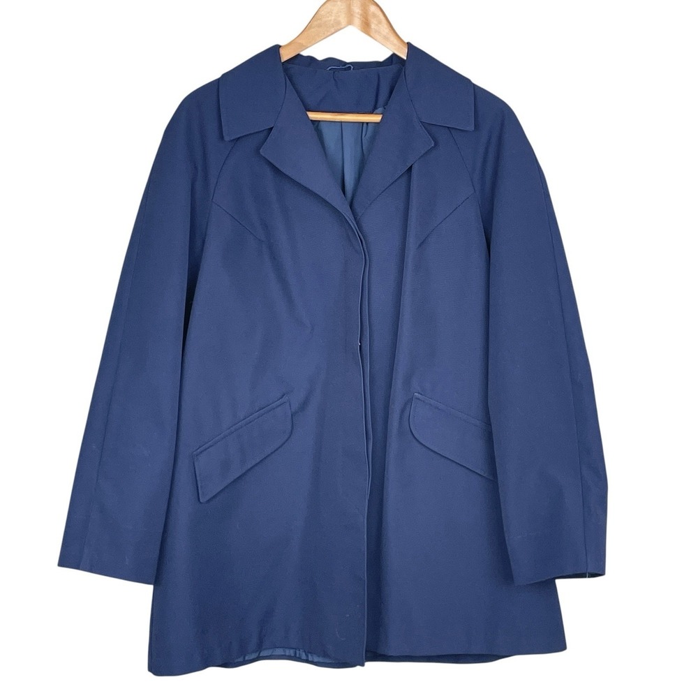Vintage Women Navy Blue Long Line Tailored Jacket Size 18 Mod Minimalist Office